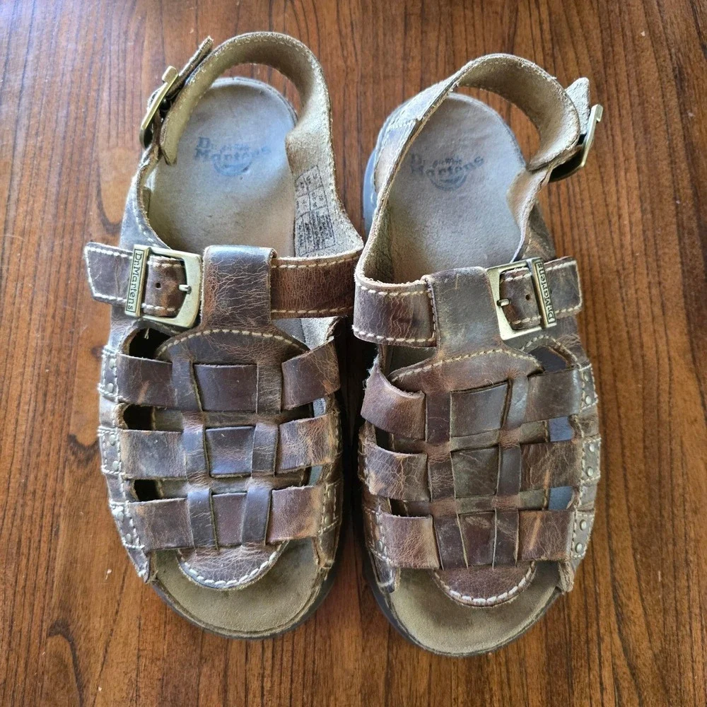 Dr. Martens 10M US Brown Leather Fisherman Buckle Sandals Vintage‎ 90s Y2K
